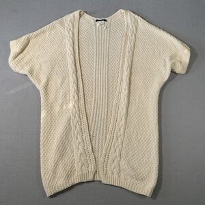 Solutions! One Size Tan Short Sleeve Crochet Cardigan Open Front Soft Asymmetric